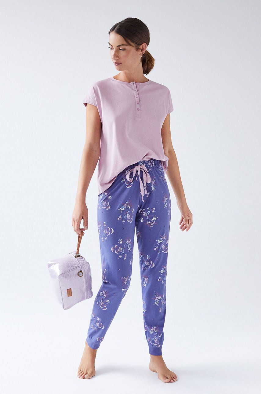Women\'secret Pantaloni de pijama femei, culoarea violet, bumbac