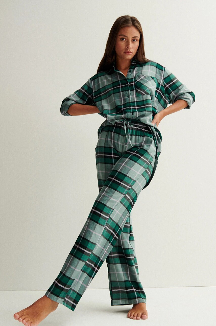 Undiz pantaloni de pijama femei, culoarea verde