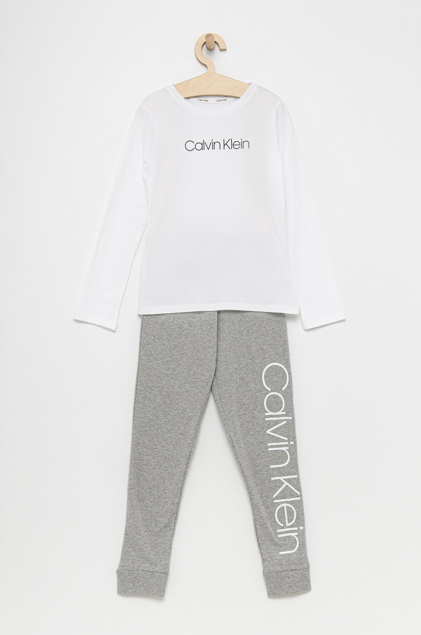 

Детска памучна пижама Calvin Klein Underwear в меланж на сиво, Сив