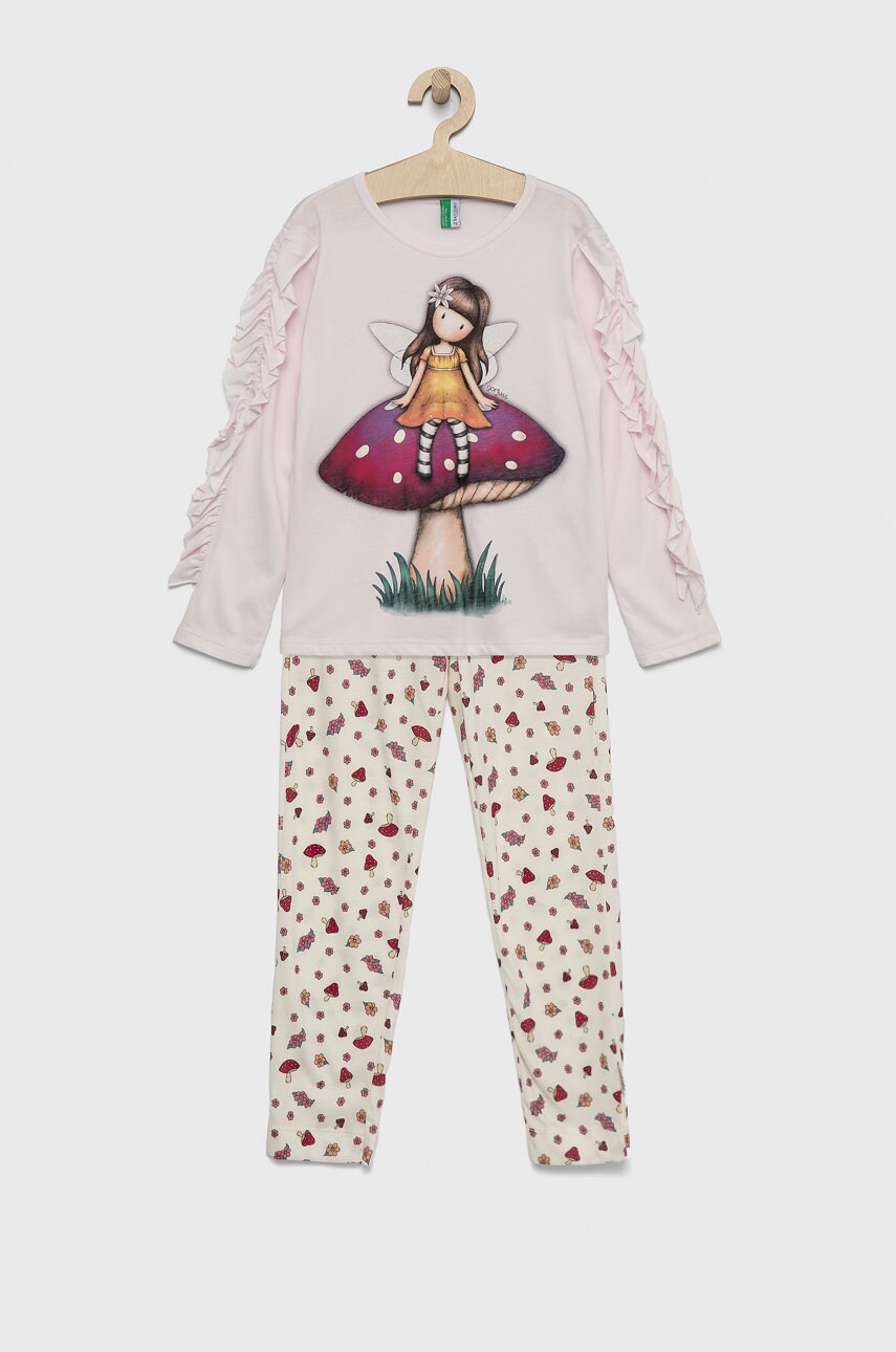 United Colors Of Benetton pijama copii culoarea roz, modelator