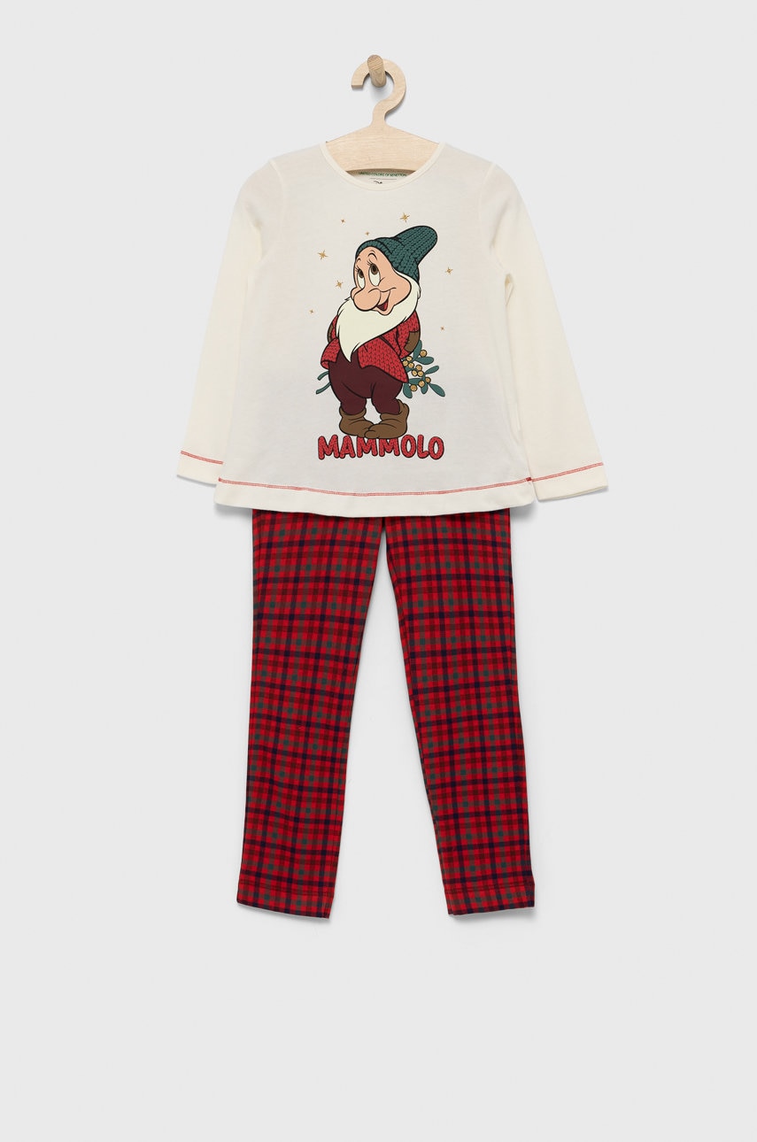 United Colors Of Benetton pijamale de bumbac pentru copii x disney culoarea crem, cu imprimeu