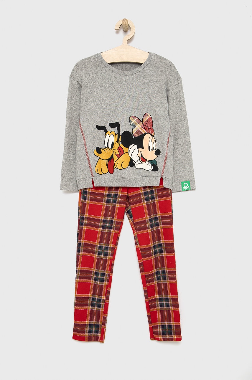 United Colors Of Benetton pijamale de bumbac pentru copii x disney culoarea gri, modelator