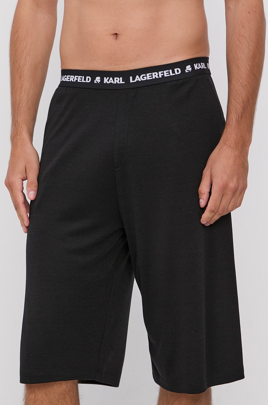 Karl Lagerfeld Pantaloni Scurti De Pijama Barbati, Culoarea Negru, Material Neted