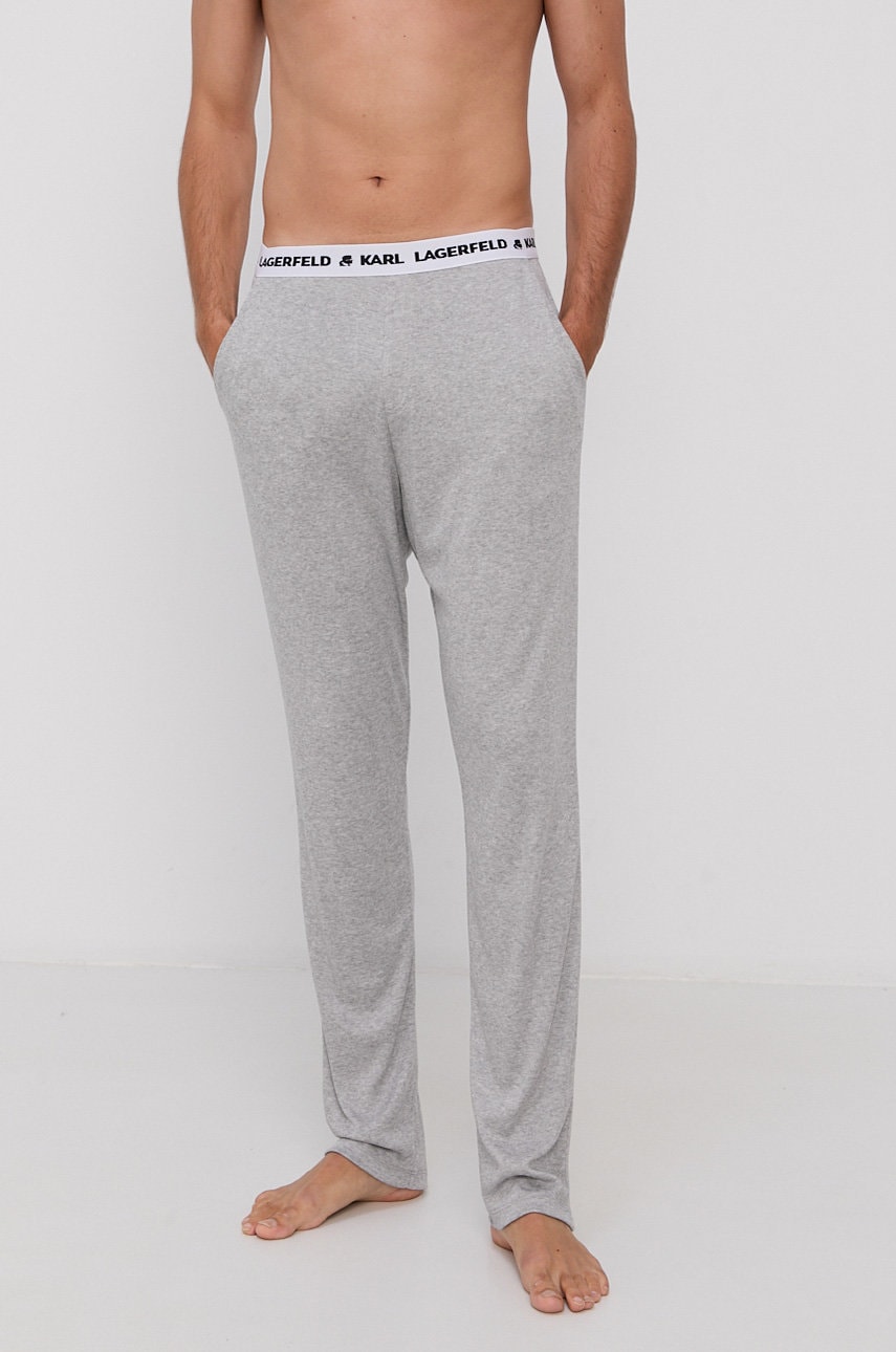 Karl Lagerfeld Pantaloni de pijama bărbați, culoarea gri, material neted