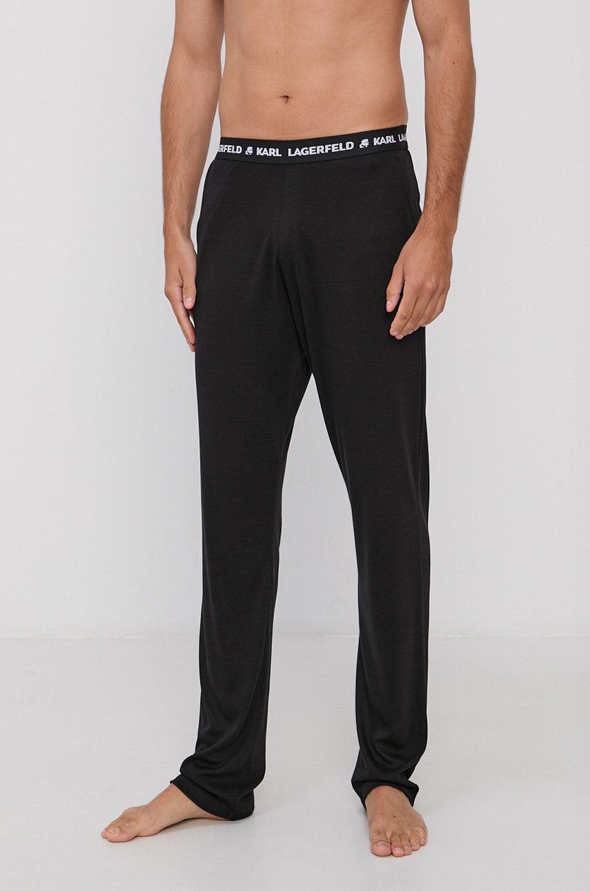 Karl Lagerfeld Pantaloni De Pijama Bărbați, Culoarea Negru, Material Neted