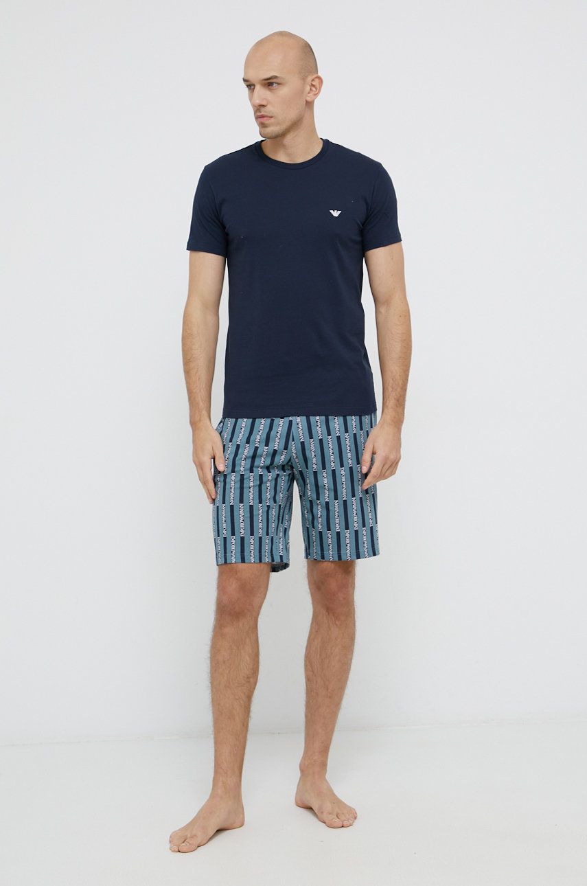 Emporio Armani Underwear Pijamale de bumbac culoarea albastru marin, material neted answear.ro imagine 2022 reducere