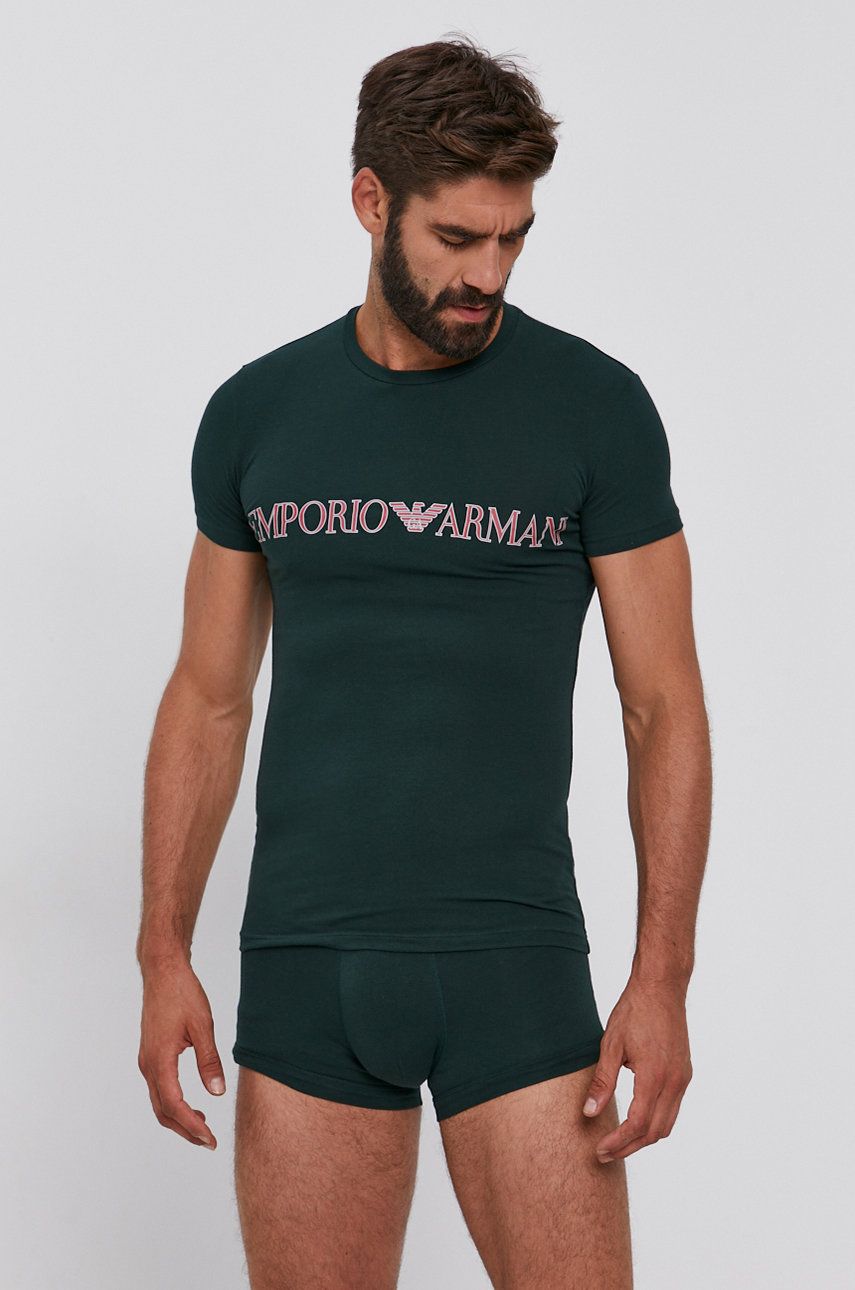 Emporio Armani Underwear Compleu pijama culoarea verde, material neted answear imagine noua