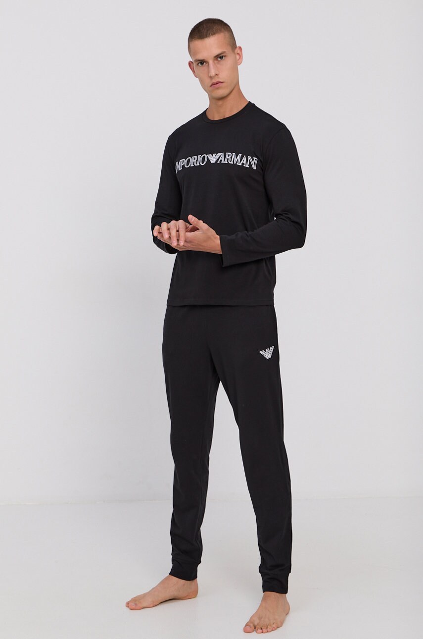Emporio Armani Underwear Pijama bărbați, culoarea negru, cu imprimeu