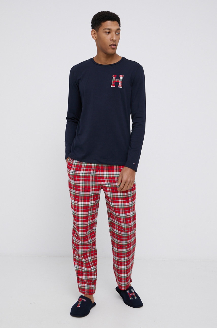 

Пижами и пантофи Tommy Hilfiger в тъмносиньо с десен, Тъмносин