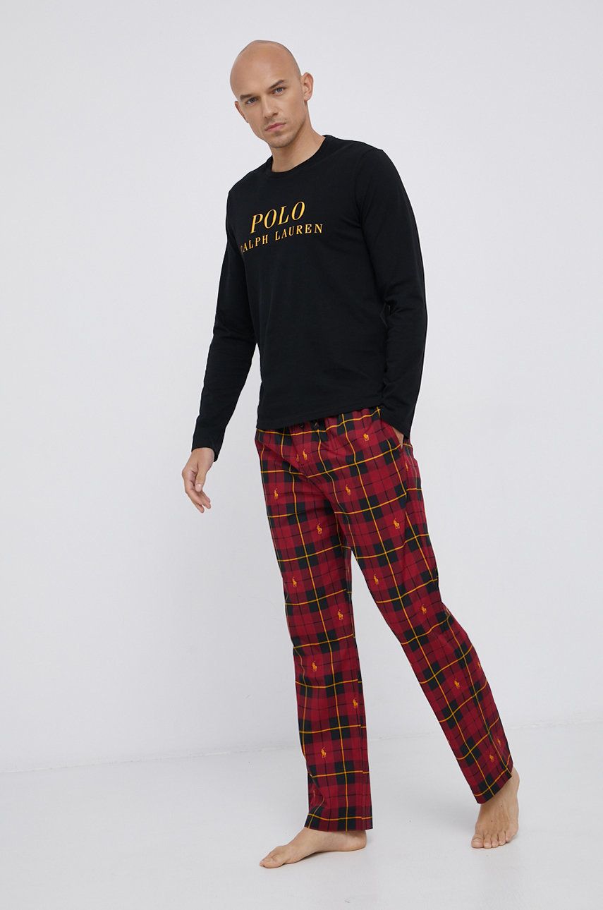 Bavlnené pyžamo Polo Ralph Lauren bordová farba, vzorované