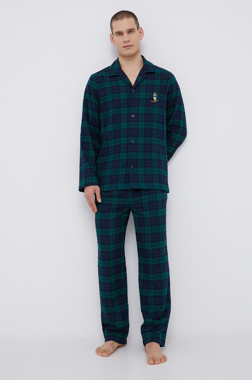 

Памучна пижама Polo Ralph Lauren в зелено с апликация, Зелен