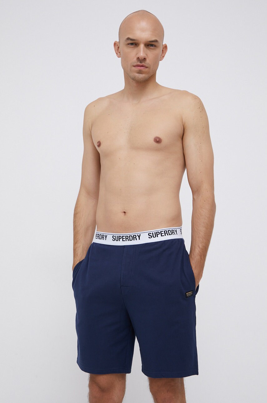 Superdry pantaloni scurți de pijama bărbați, culoarea albastru marin, material neted