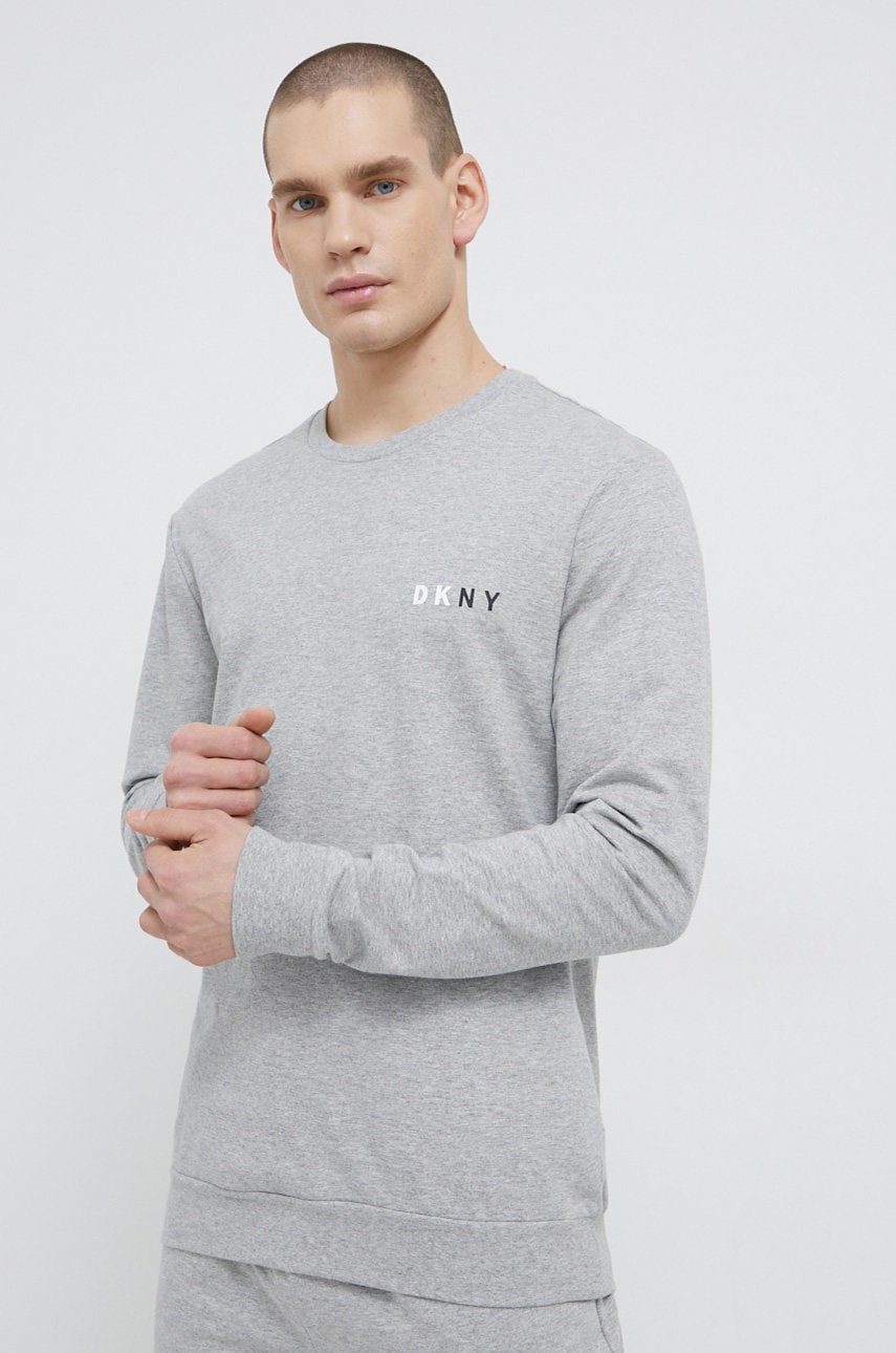 Dkny bluză pijama bărbați, culoarea gri, cu imprimeu