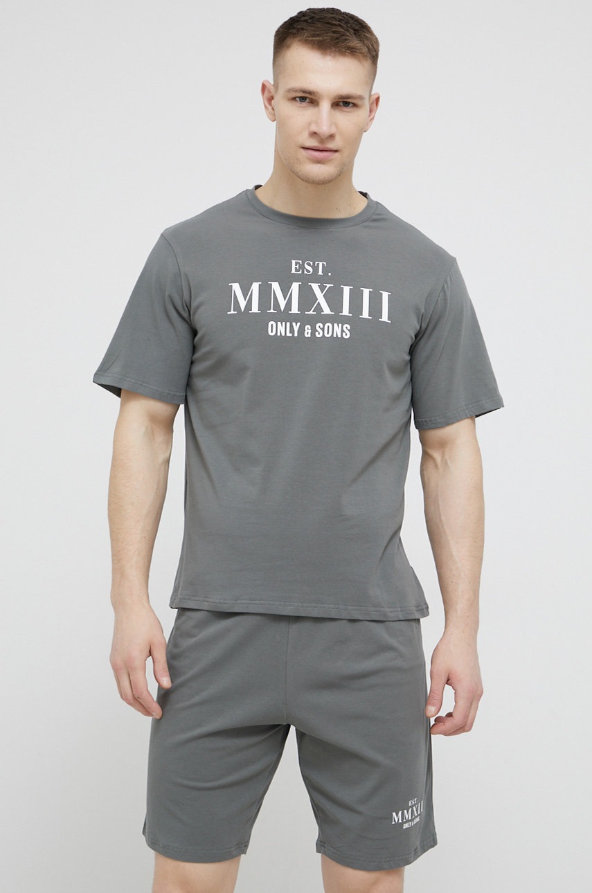 

Пижама Only & Sons мъжка в сиво с принт, Сив