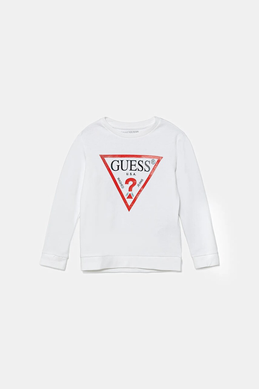 Dětská mikina Guess bílá barva, s potiskem