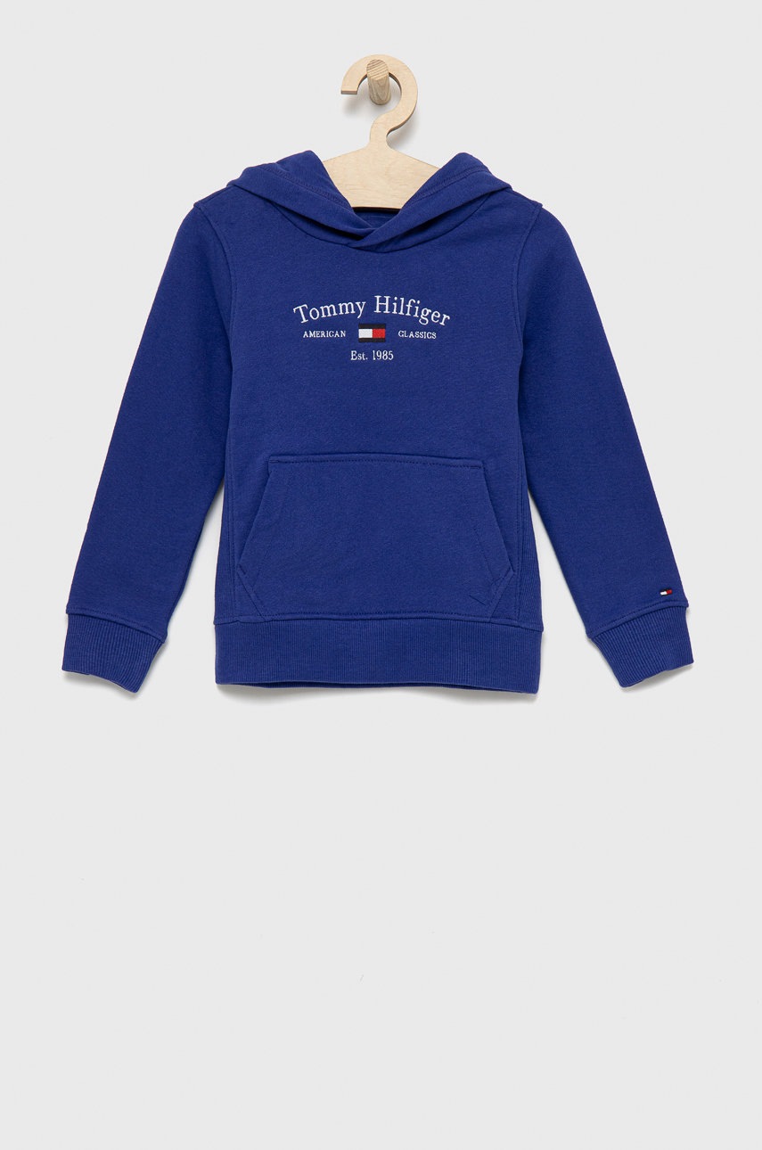 

Детски памучен суичър Tommy Hilfiger в тъмносиньо с апликация, Тъмносин