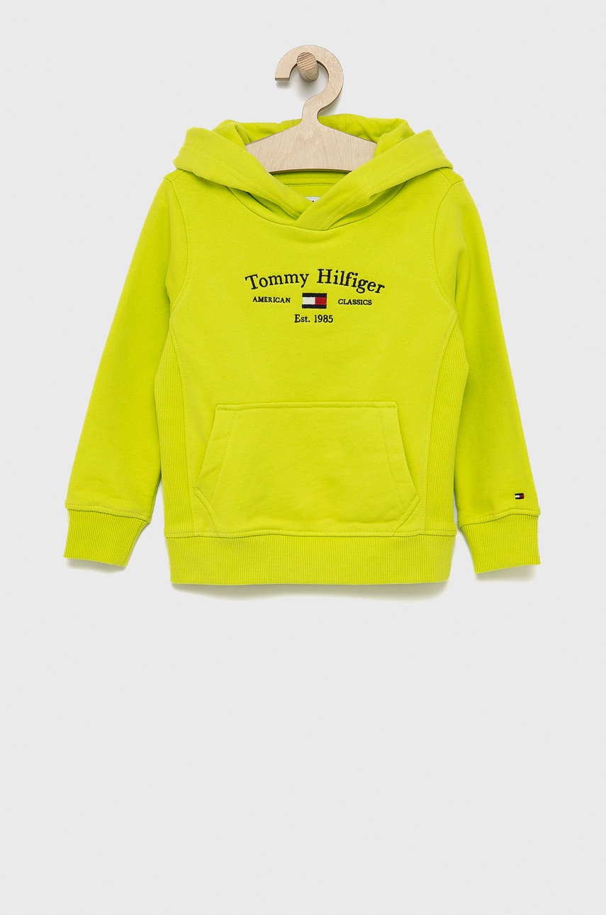 

Детски памучен суичър Tommy Hilfiger в зелено с апликация, Зелен