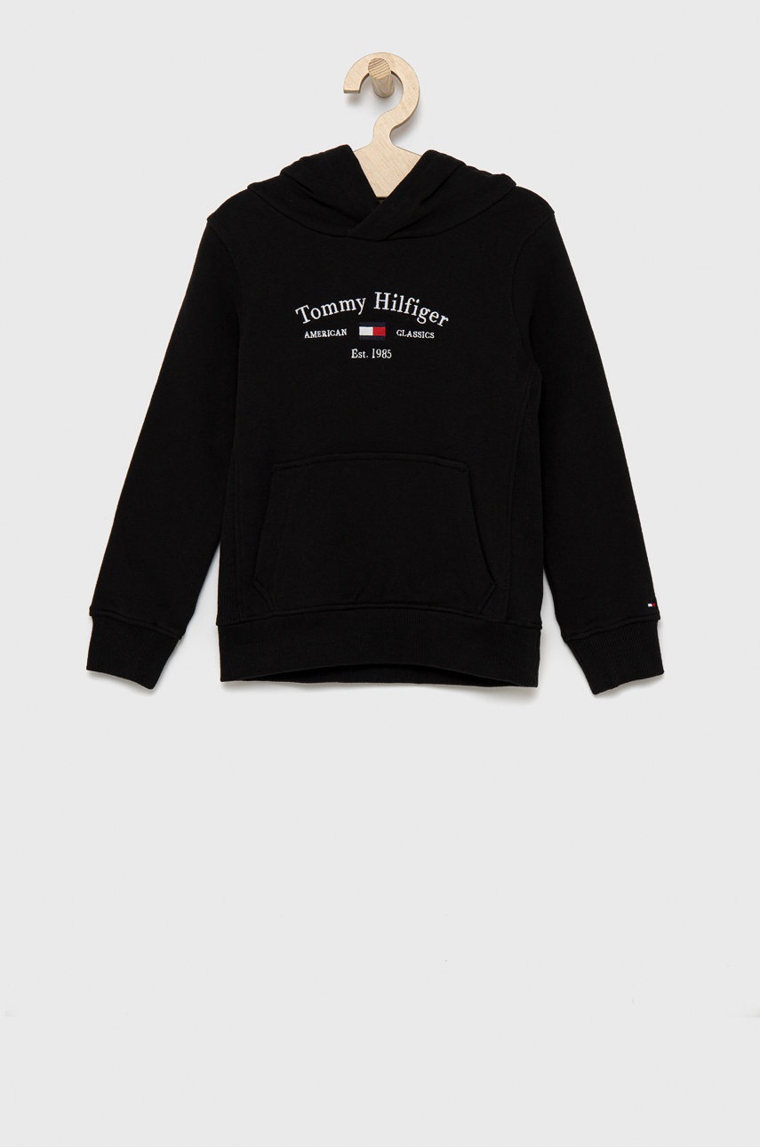 

Детски памучен суичър Tommy Hilfiger в черно с апликация, Черен