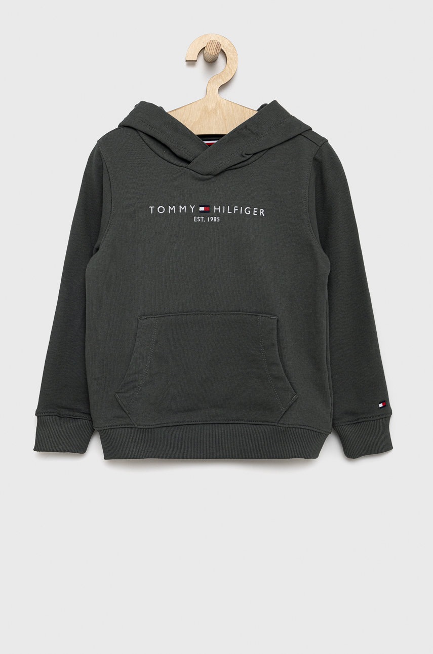 

Детски памучен суичър Tommy Hilfiger в сиво с апликация, Сив