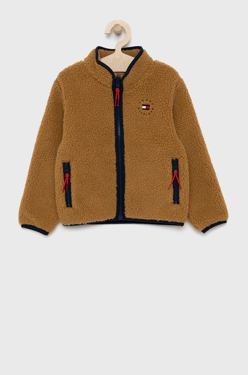 

Детски суичър Tommy Hilfiger в кафяво с изчистен дизайн, Кафяв