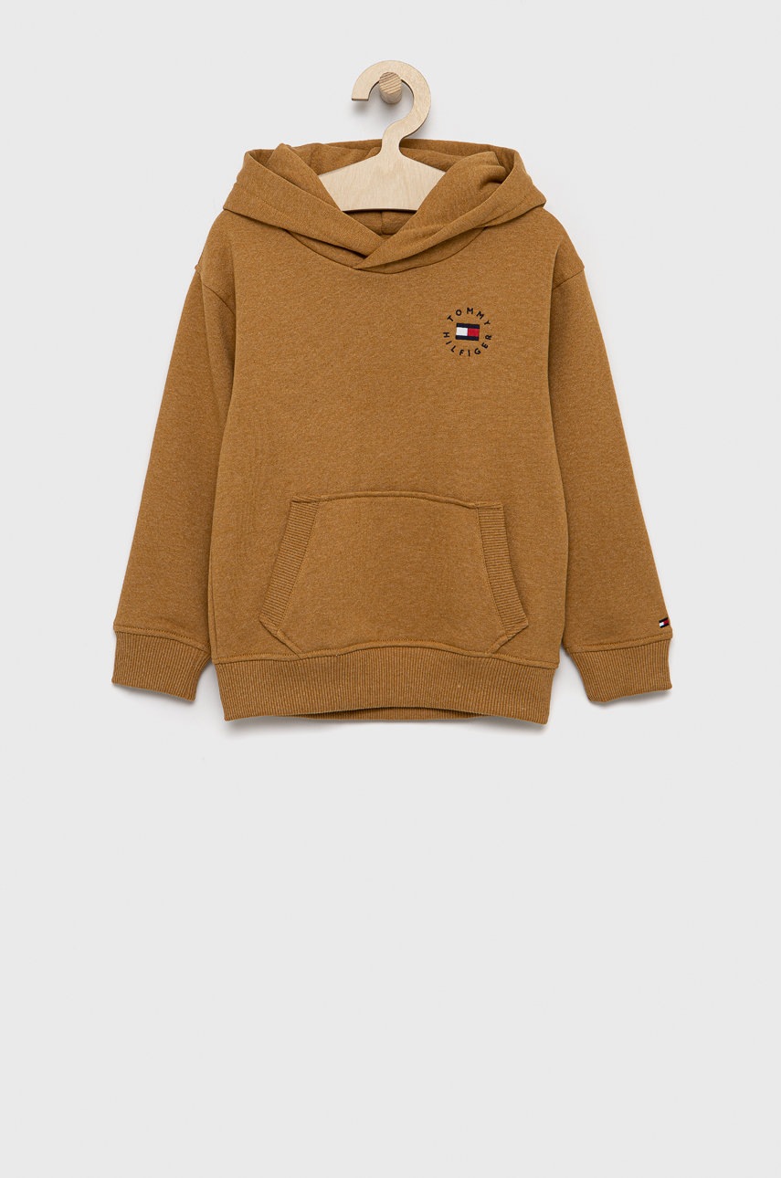 

Детски суичър Tommy Hilfiger в кафяво с изчистен дизайн, Кафяв