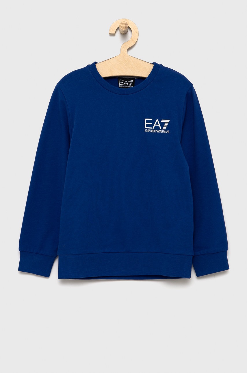 

Детски памучен суичър EA7 Emporio Armani с принт, Син