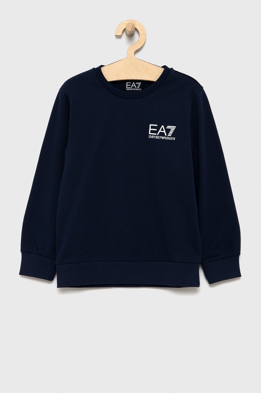

Детски памучен суичър EA7 Emporio Armani в тъмносиньо с принт, Тъмносин