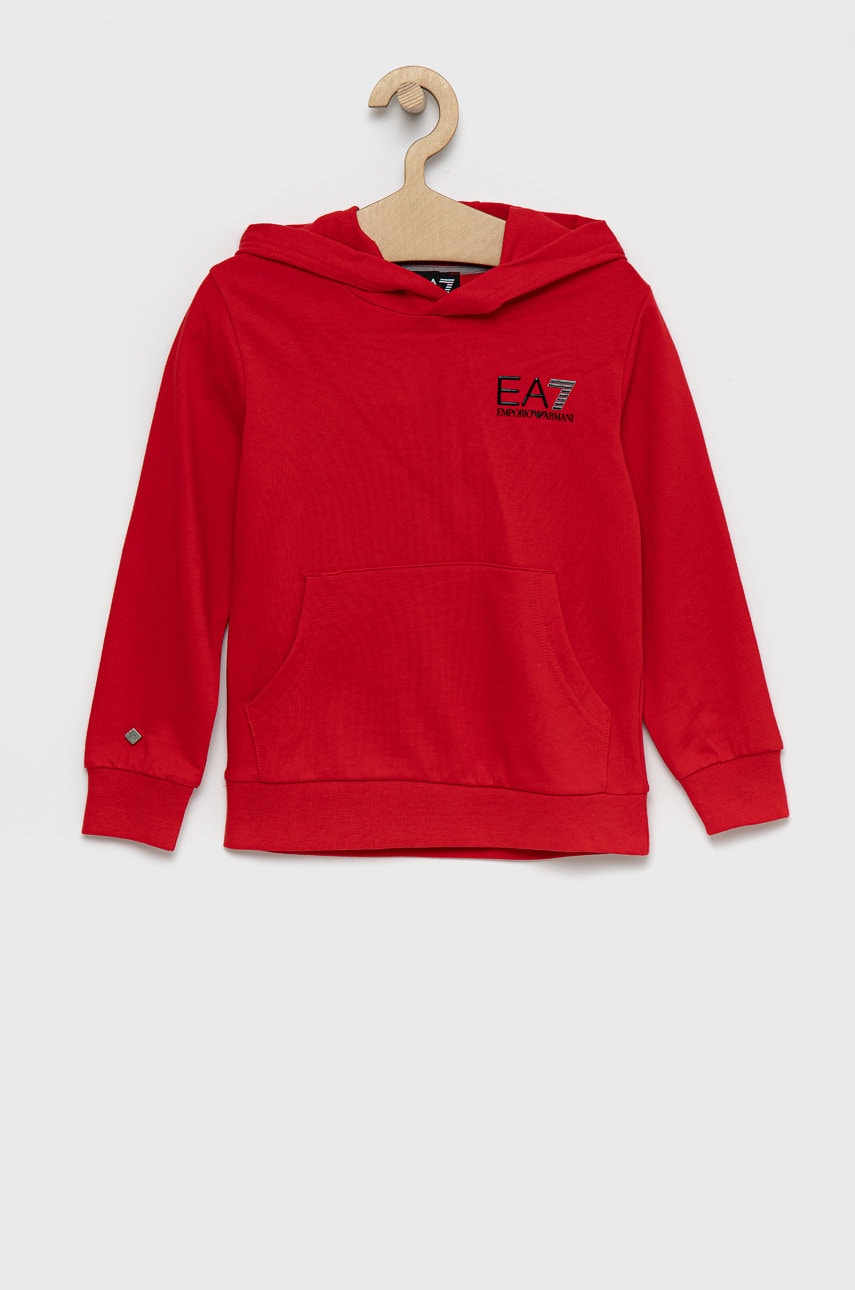 EA7 Emporio Armani hanorac de bumbac pentru copii culoarea rosu, cu imprimeu