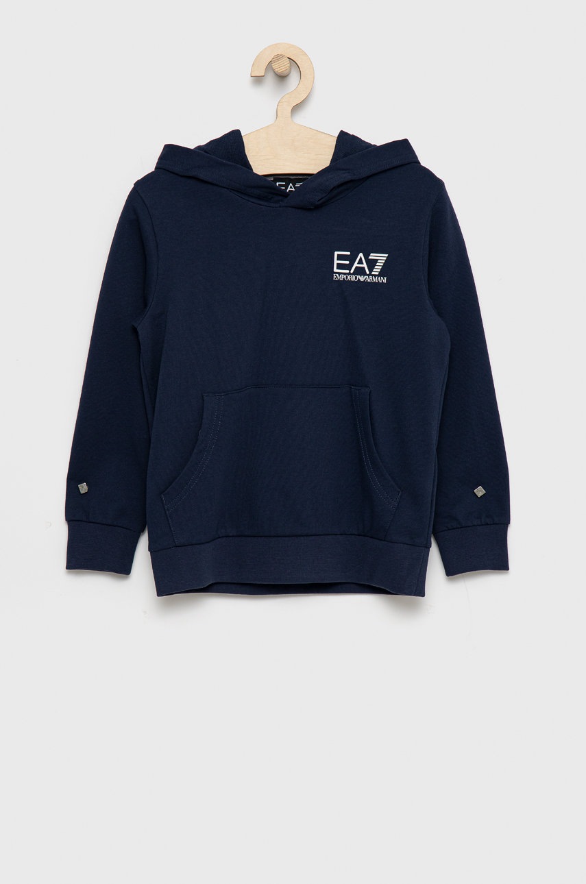 

Детски памучен суичър EA7 Emporio Armani в тъмносиньо с принт, Тъмносин