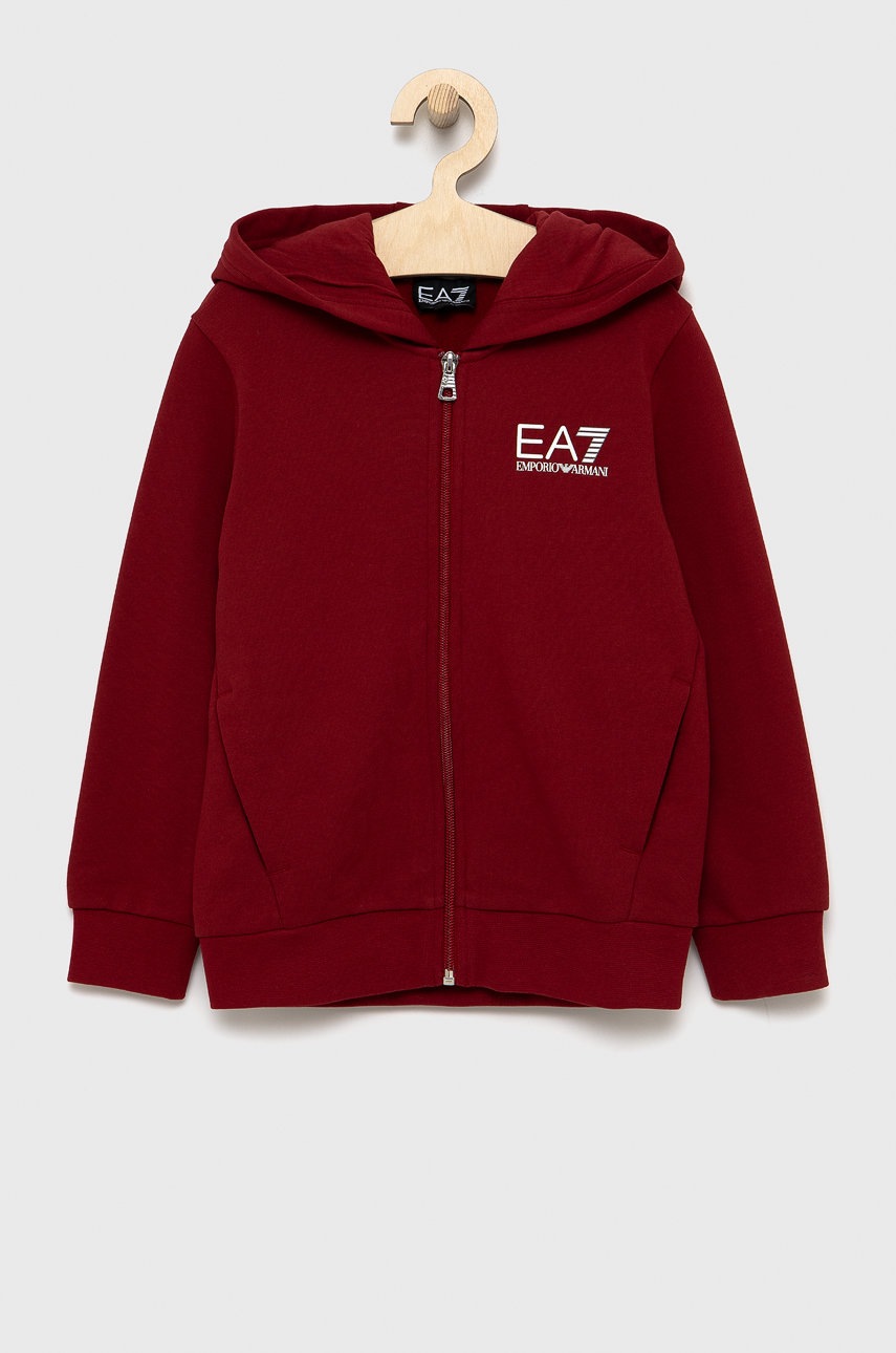 

Детски суичър EA7 Emporio Armani в бордо с изчистен дизайн