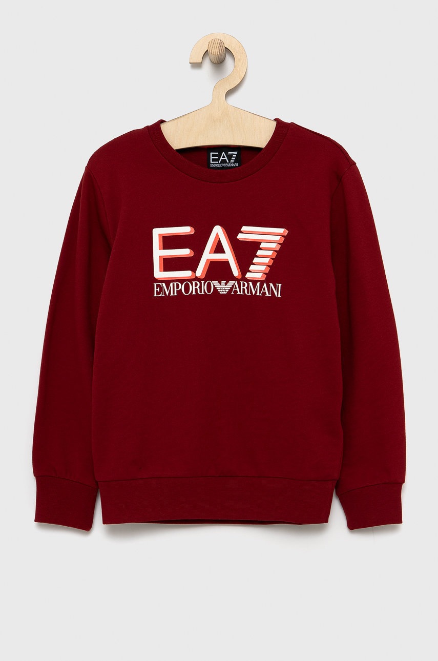 

EA7 Emporio Armani - Детски памучен суичър, Бордо