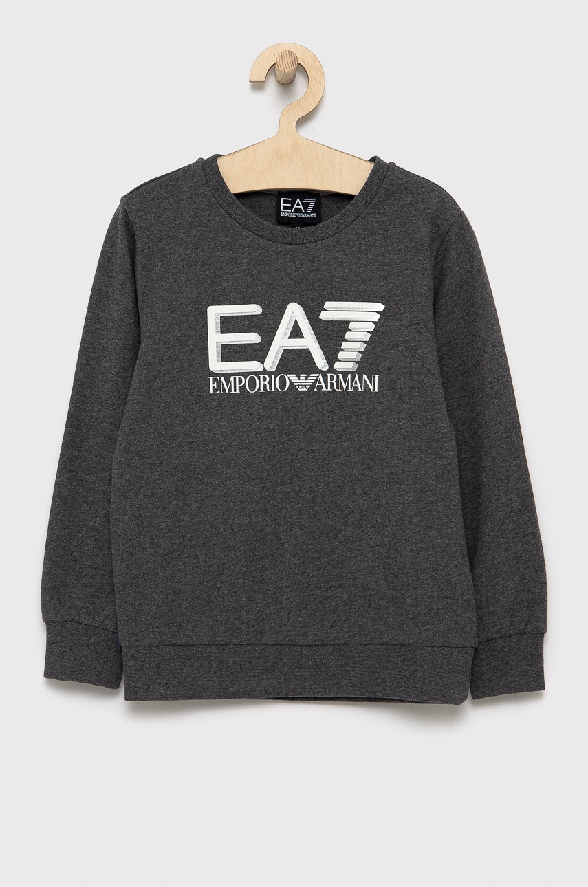 

Детски памучен суичър EA7 Emporio Armani в сиво с принт, Сив
