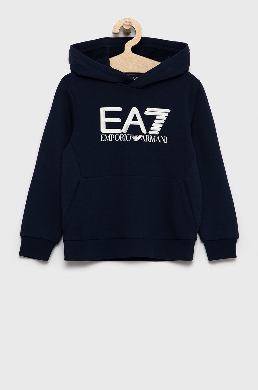 EA7 Emporio Armani bluză copii culoarea albastru marin, material neted