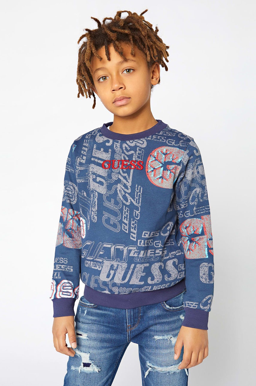

Guess - Детски памучен суичър, Тъмносин