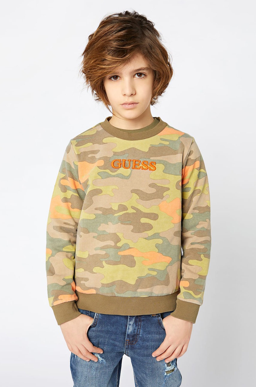 

Guess - Детски памучен суичър, Зелен
