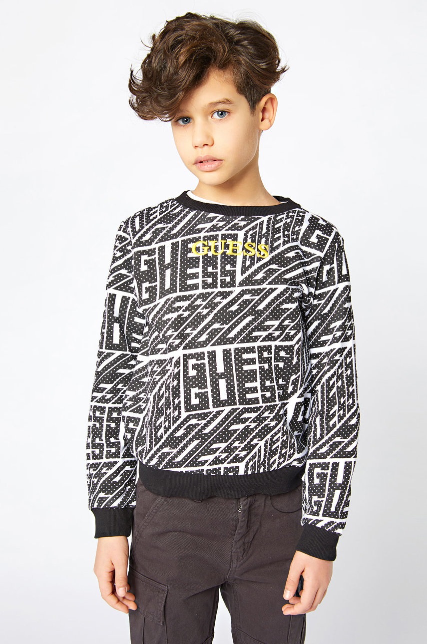 

Guess - Детски памучен суичър, Черен