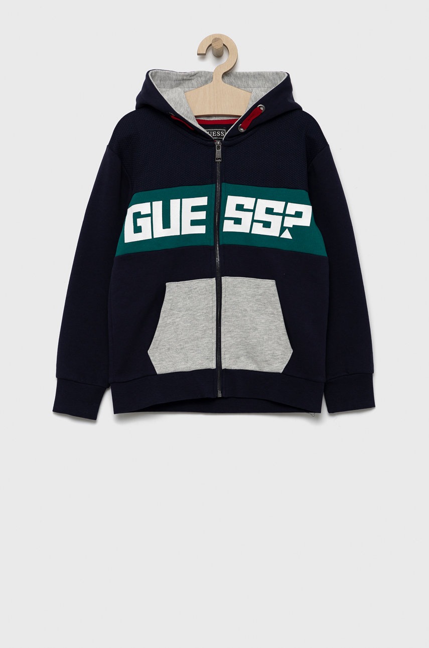 

Детски суичър Guess в тъмносиньо с десен, Тъмносин