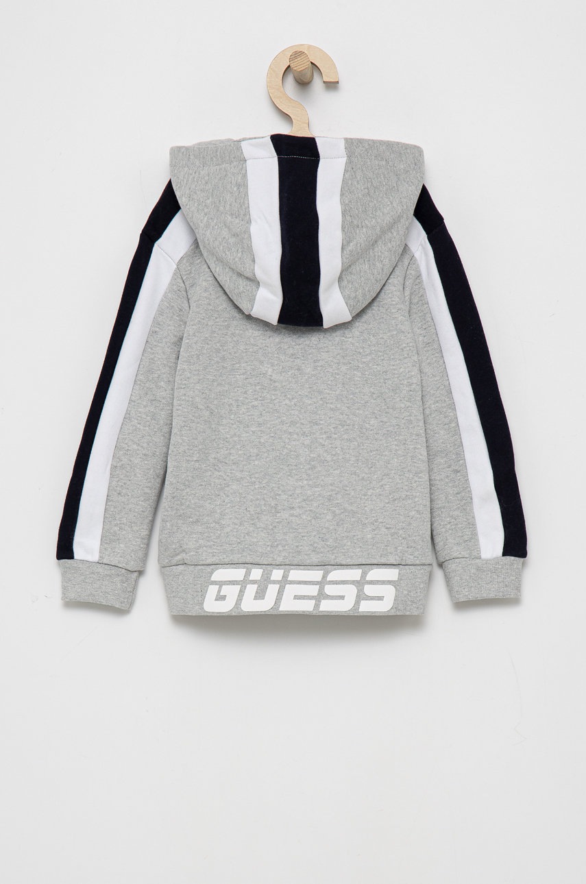 

Дитяча бавовняна кофта Guess колір сірий з принтом