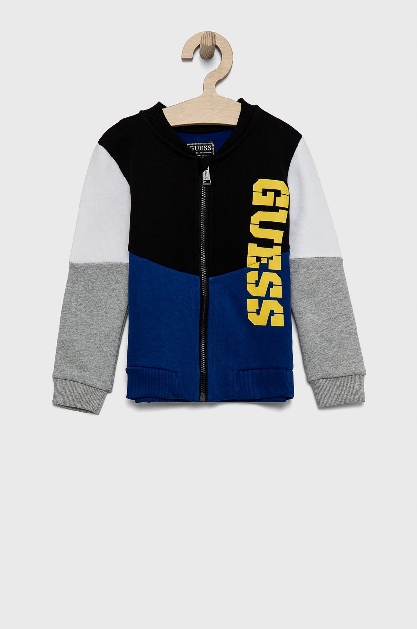 

Детски памучен суичър Guess в черно с принт, Черен