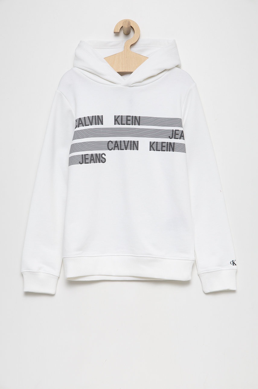 

Детски памучен суичър Calvin Klein Jeans в бяло с изчистен дизайн, Бял