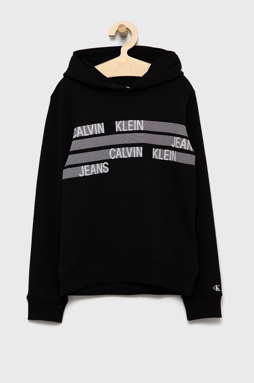 

Детски памучен суичър Calvin Klein Jeans в черно с изчистен дизайн, Черен