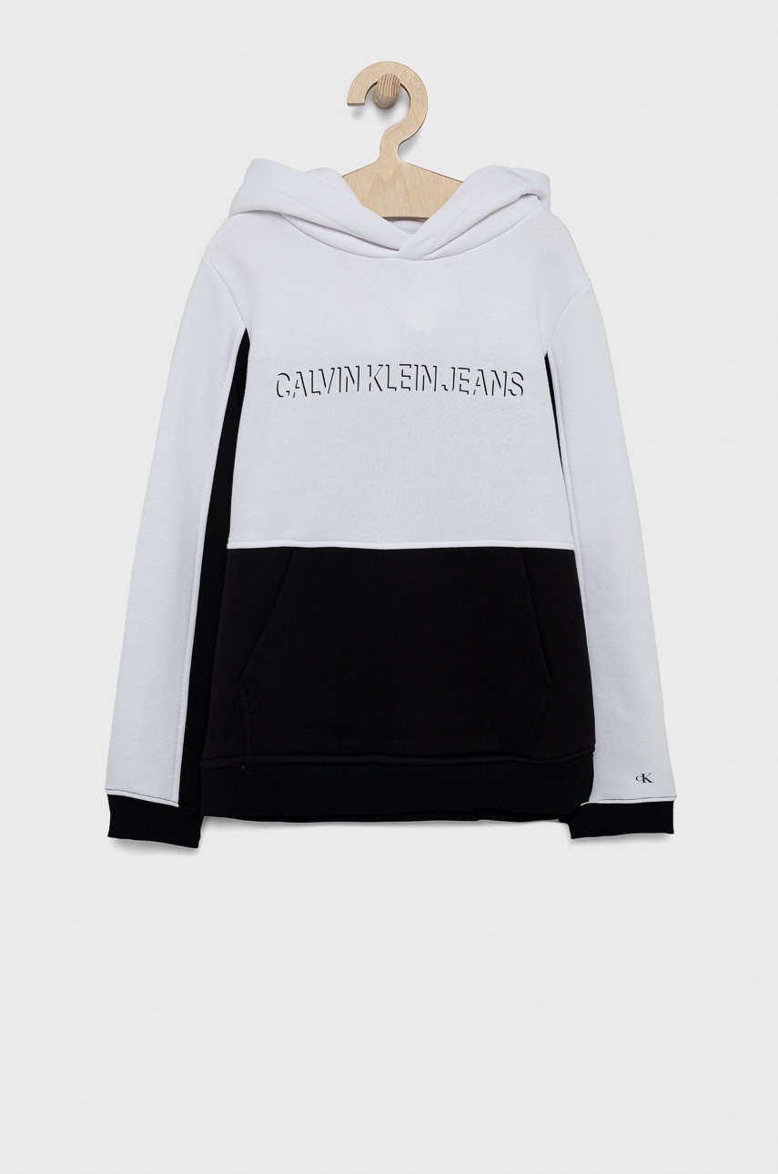 

Детски суичър Calvin Klein Jeans в бяло с принт, Бял