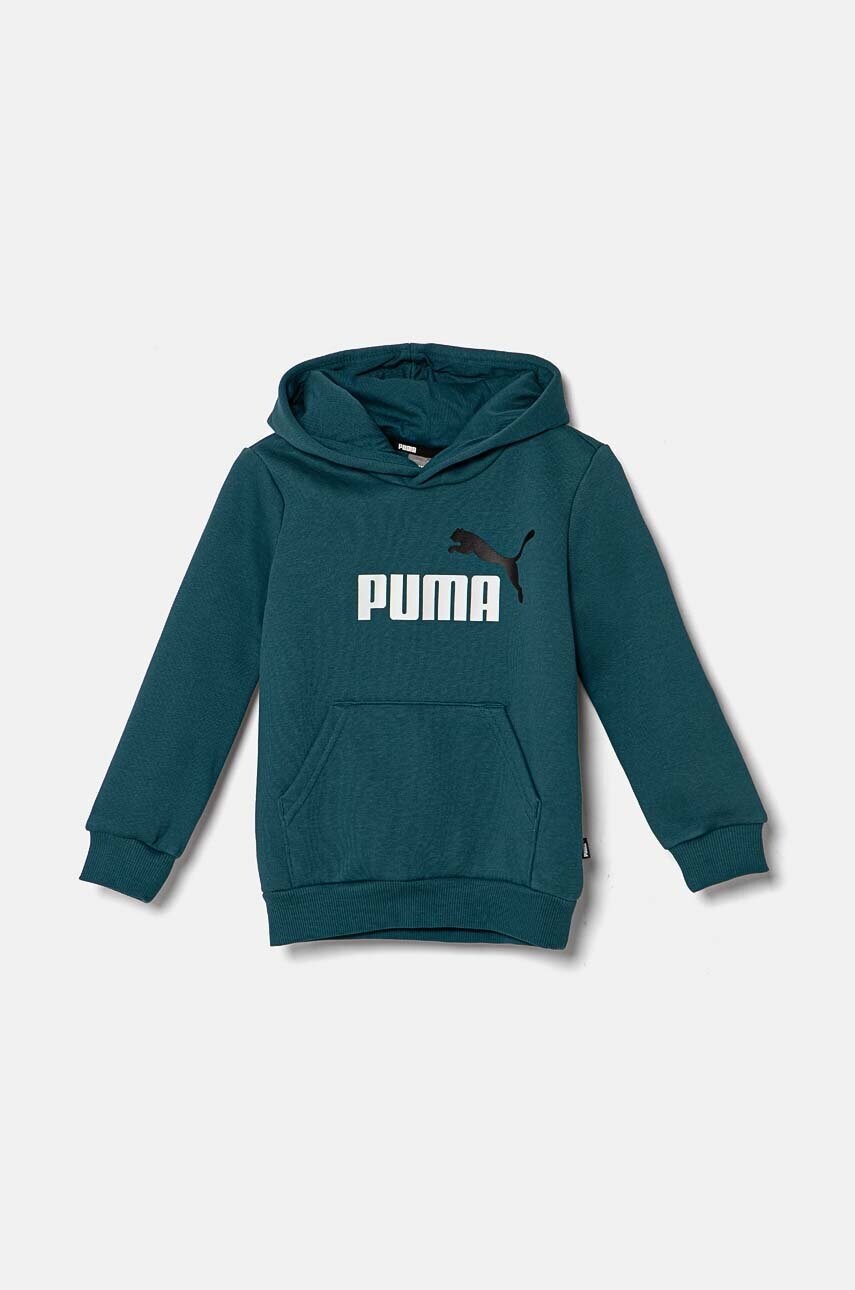 Puma bluza copii culoarea verde, cu glugă, cu imprimeu