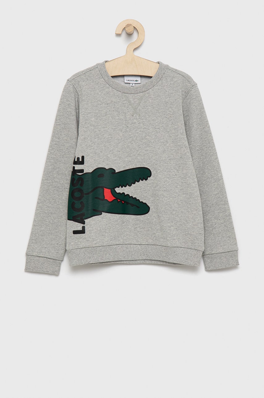 Lacoste bluză copii culoarea gri, cu imprimeu