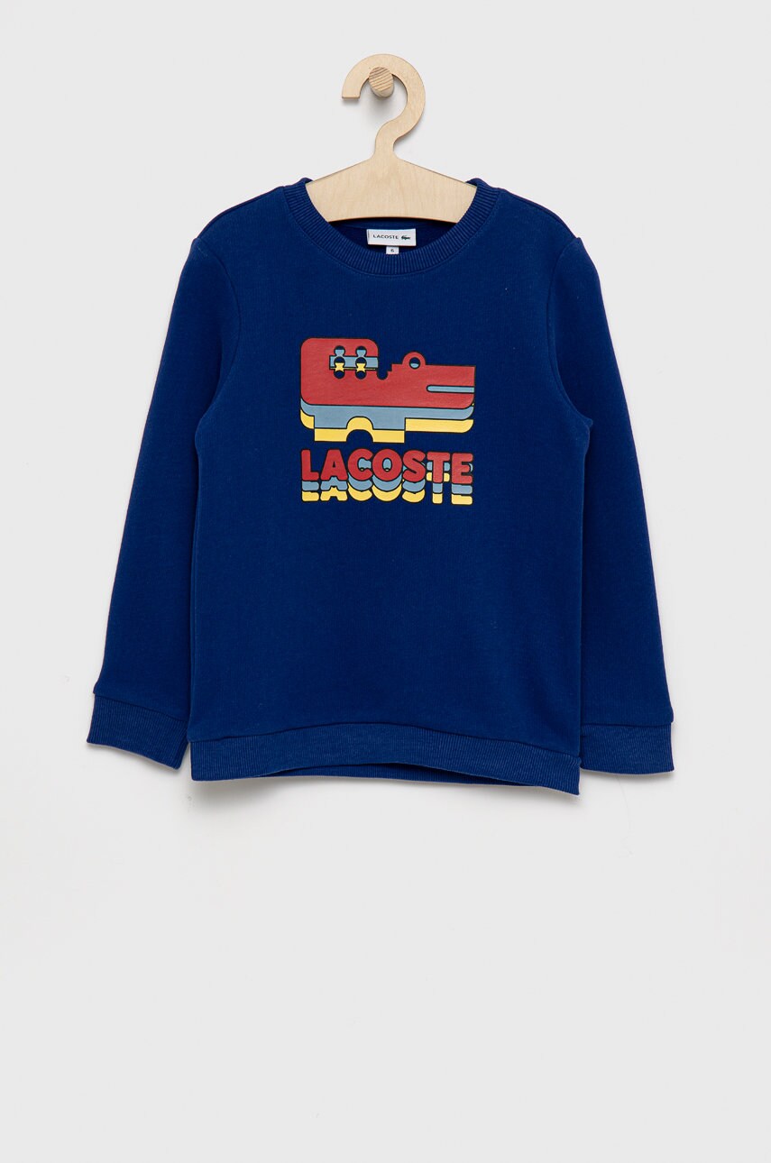 Lacoste hanorac de bumbac pentru copii culoarea albastru marin, cu imprimeu