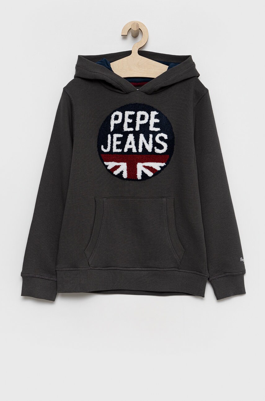 Pepe Jeans hanorac de bumbac pentru copii culoarea gri, cu imprimeu