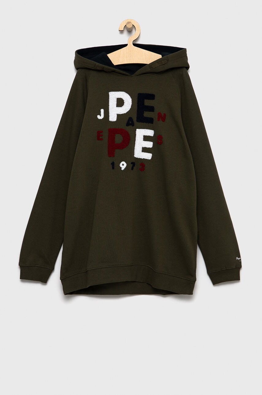 Pepe jeans hanorac de bumbac pentru copii culoarea verde, cu imprimeu