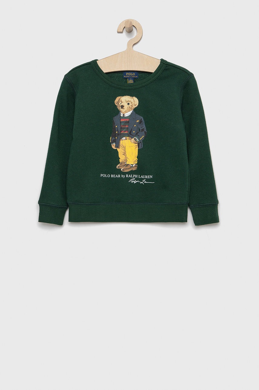 

Детски памучен суичър Polo Ralph Lauren в зелено с принт, Зелен