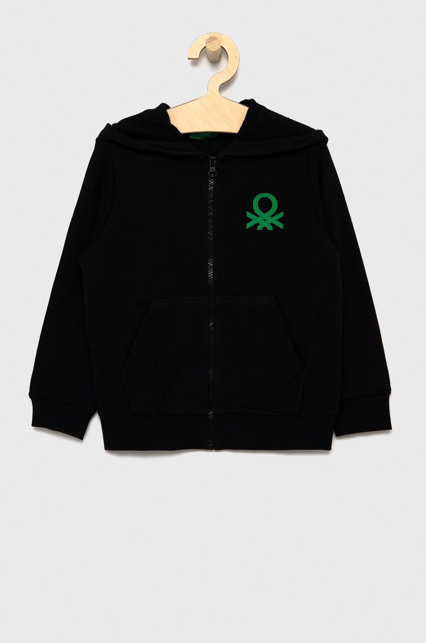 United Colors Of Benetton hanorac de bumbac pentru copii culoarea negru, cu imprimeu