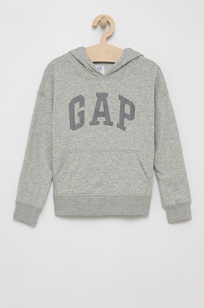 

Детски суичър GAP в сиво с принт, Сив
